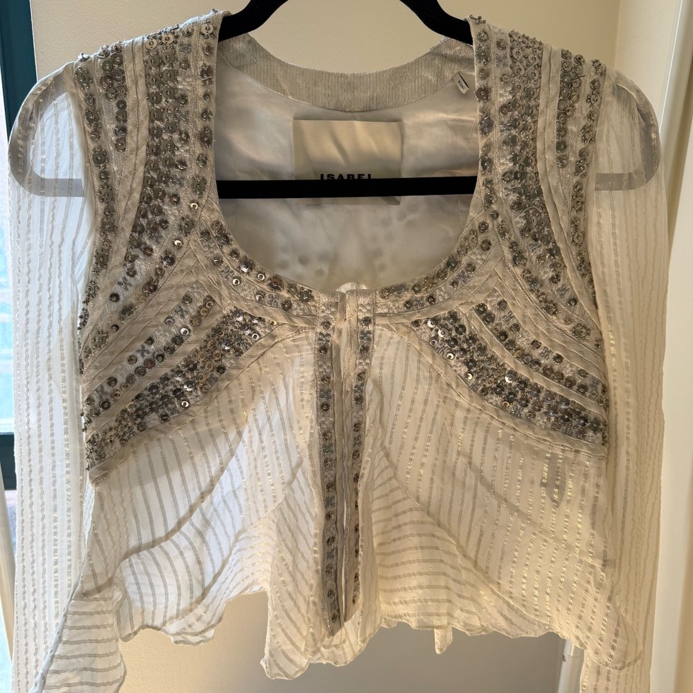 Isabel Marant White Sheer Beaded Embellished Blouse Jacket